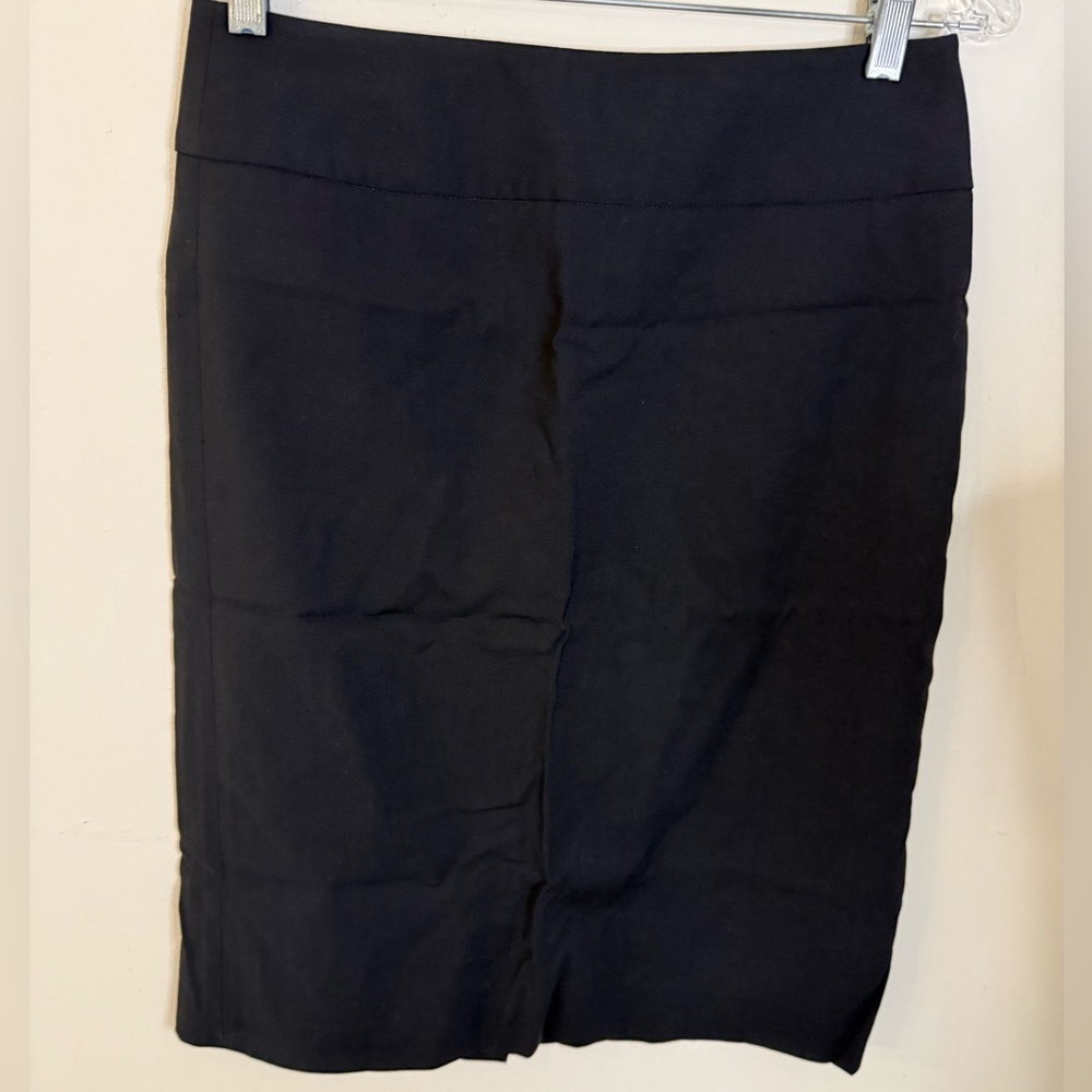 Banana Republic Stretch black wool blend mini skirt back split hem side zip SZ 2
